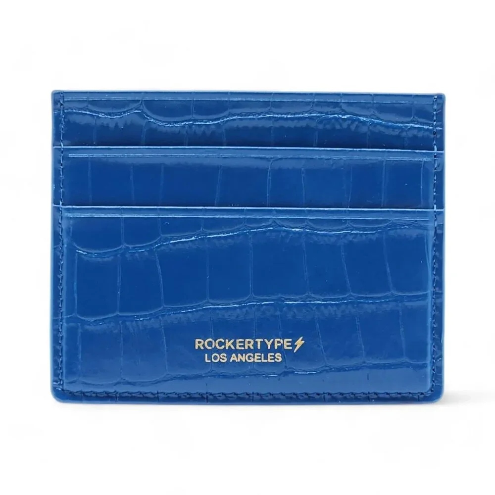 ROCKERTYPE Luxury Cardholder Wallet Crocodile Embossed Italian Leather Blue